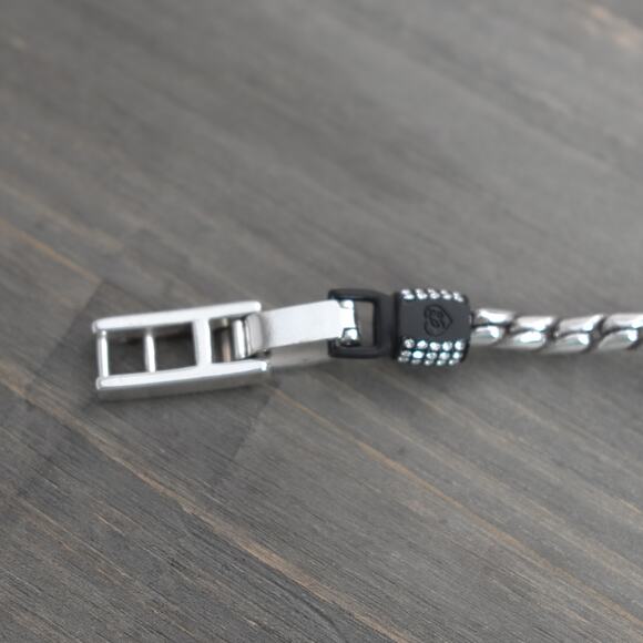 Brighton Meridian Chain Bracelet Silver Black Clear Crystals Fold Over Clasp 8" - Picture 4 of 8